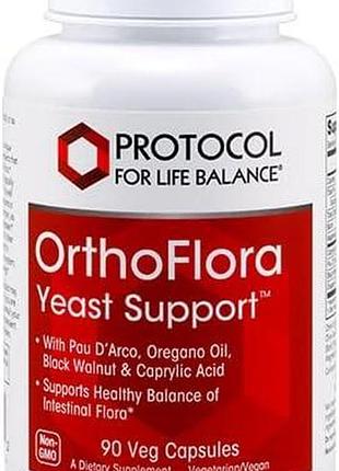 Поддерживает здоровый баланс кишечной флоры protocol for life balance orthoflora yeast support 90 капсул