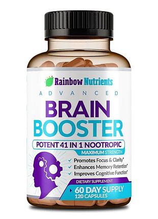 Преміальна домішка для поліпшення розумових здібностей rainbow nutrients 40-in-1 brain booster 120 капсул