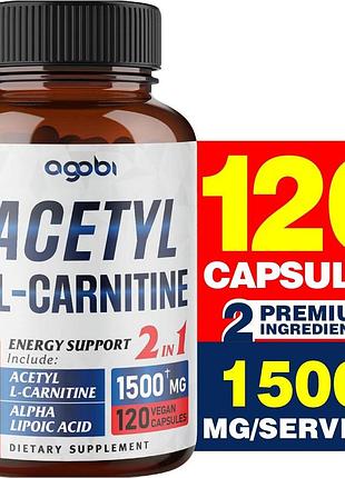 Преміальна домішка для здоров'я мозку agobi 2in1 acetyl l-carnitine & alpha lipoic acid complex 120 капсул