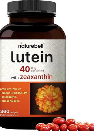 Домішка преміумкласу для здоров'я шкіри та очей naturebell lutein 40mg and zeaxanthin 1,600mcg 360 капсул