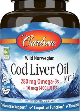 Омега-3 печени дикой трески carlson labs cod liver oil mini 250 капсул