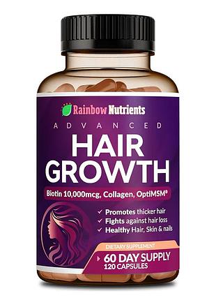 Премиальная натуральная добавка для волос, кожи и ногтей rainbow nutrients hair growth 120 капсул