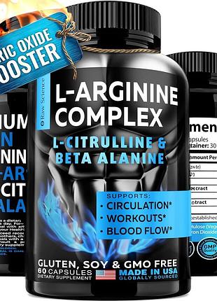 Добавка с оксидом азота для повышения производительности raw science l-arginine l-citrulline complex 60 капсул