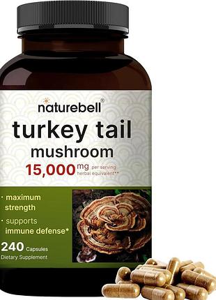Грибная добавка премиум-класса для здоровья иммунитета и мозга naturebell turkey tail mushroom 240 капсул