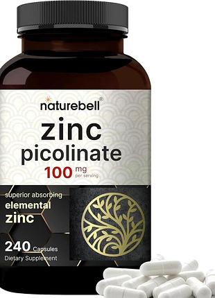 Піколінат цинку преміумкласу для підтримки імунітету naturebell zinc picolinate 100mg 240 капсул