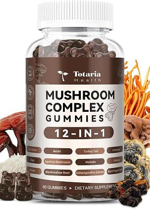 Грибной комплекс жевательные таблетки премиум-класса totaria mushroom complex gummies 60 таблеток