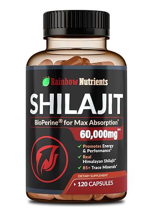 Преміальна домішка екстракт гімалайського шиладжіту rainbow nutrients shilajit 120 капсул