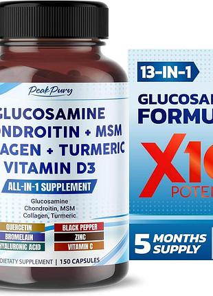 Поддержка здоровья суставов премиум-класса peakpury glucosamine chondroitin msm collagen turmeric 150 капсул