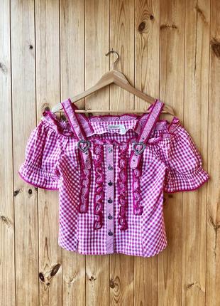 Блуза баварская тирольская дирндль landhaus розовая в клетку