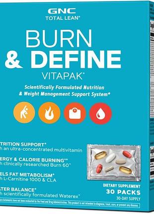 Домішка преміумкласу для контролю ваги gnc total lean total lean burn& define vitapak 30 пакетів