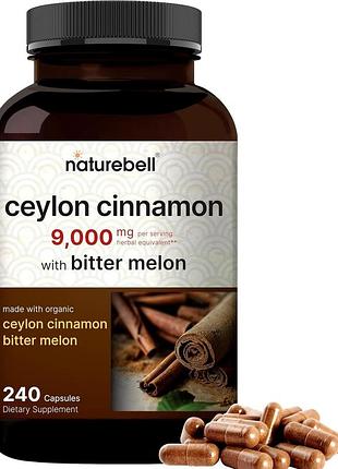 Цейлонська кориця органічна гірка диня преміумкласу naturebell ceylon cinnamon with bitter melon 240 капсул