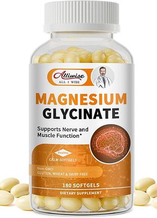 Добавка премиум-класса магний с высокой биодоступностью alliwise magnesium glycinate 180 капсул