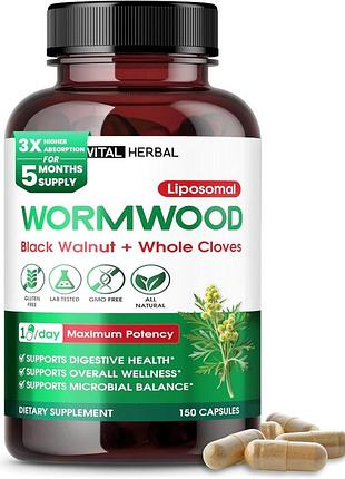 Домішка преміумкласу здоров'я травної системи vital herbal wormwood with black walnut whole cloves 150 капсул