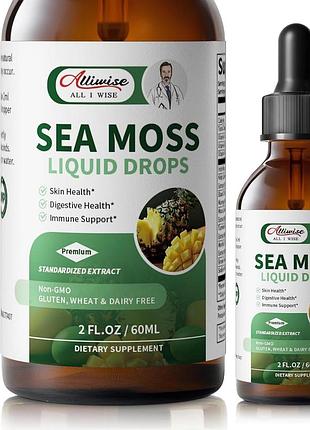 Добавка премиум-класса для иммунной пищеварительной поддержки alliwise irish sea moss liquid drops 60 мл