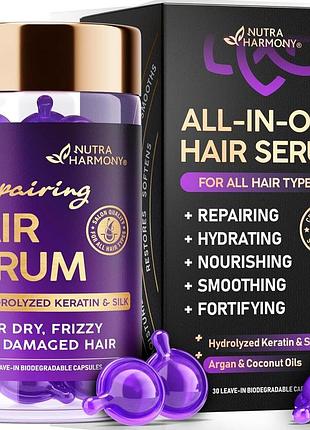 Домішка преміумкласу відновлює й живить волосся nutra harmony all-in-one repairing hair serum 30 капсул