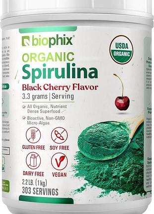 Домішка преміумкласу органічний порошок спіруліни biophix organic spirulina black cherry flavor 1000 г