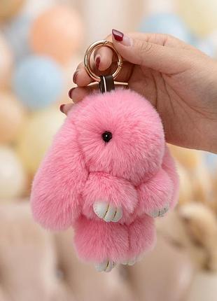 Брелок кролик пухнастий брелок зайчик на сумку ключі рюкзак рожевий хутряний