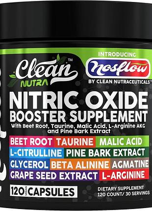 Добавка премиум-класса оксид азота clean nutraceuticals nosflow nitric oxide 120 капсул