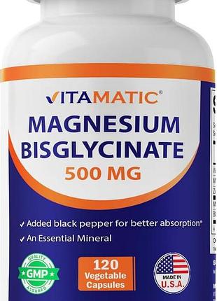 Домішка преміумкласу бісгліцинат магнію vitamatic magnesium bigglycinate 500mg 120 капсул