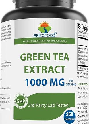 Домішка преміумкласу екстракт зеленого чаю brieofood green tea extract 1000 mg 250 капсул