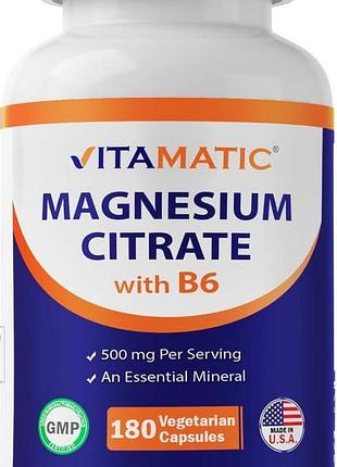Домішка преміумкласу цитрат магнію вітамін b6 vitamatic magnesium citrate 500mg with b6 180 капсул