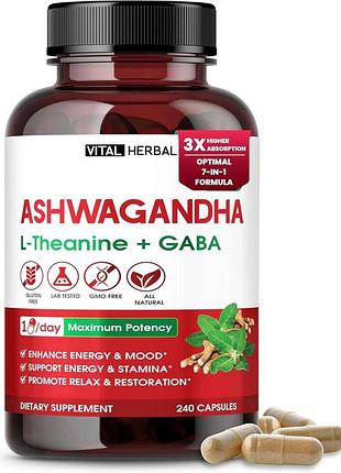 Добавка премиум-класса для поддержания естественной энергии vitаl herbal ashwagandha with l-theanine 240 капсул
