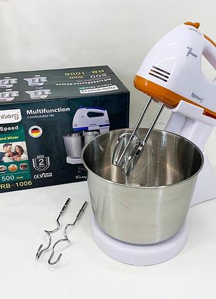 Стационарный электрический миксер с чашей rainberg rb-1006 500w с насадками для замешивания теста orange top shop ua_