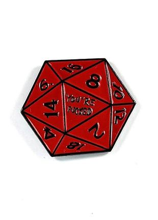 Металлический значок dnd красный кубик d20 red dice куб дайсы подземелья и драконы брошка днд dungeons and dragons