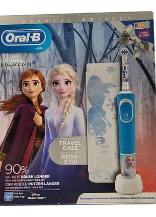 Электрическая детская щетка braun oral-b d100 frozen с дорожным футляром и зарядкой