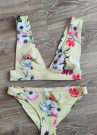 Женский купальник h&amp;m лимонного цвета с цветочным принтом