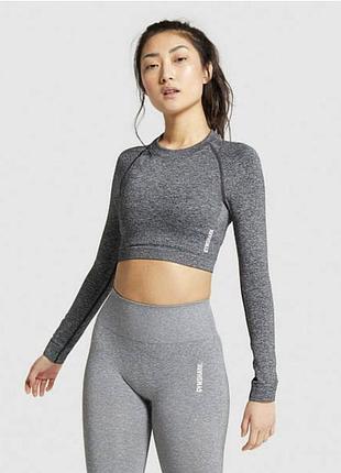 Бесшовный спортивный топ gymshark размер xs-s кроп-топ реглан лонгслив