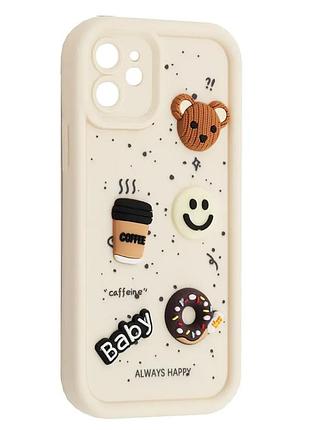 Силиконовый чехол для iphone 11 белый donut 3d coffee-n-sweets (бампер)