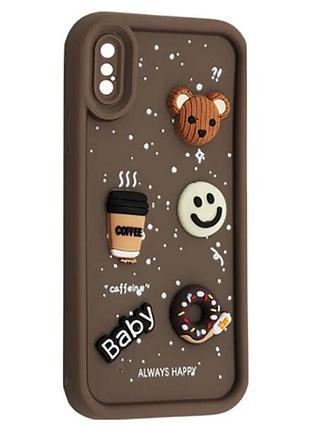 Силіконовий чохол для iphone x / xs (10) коричневий donut 3d coffee-n-sweets (бампер)