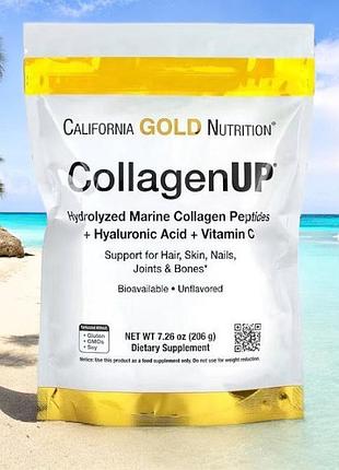 Морской коллаген-пептид california gold nutrition, collagenup, с гиалуронкой и витамином c, 206 г (709455)
