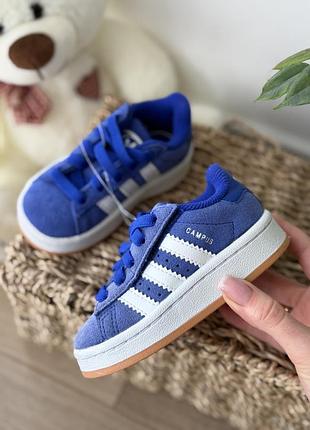 Дитячі кросівки adidas campus із натуральної замші у синьому кольорі 22 розмір