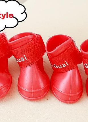 Гумові чоботи для котів водонепроникні pet style "rain" червоні 4