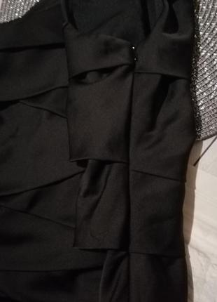 Коктельное нарядное чёрное платье на одно плечо6 фото