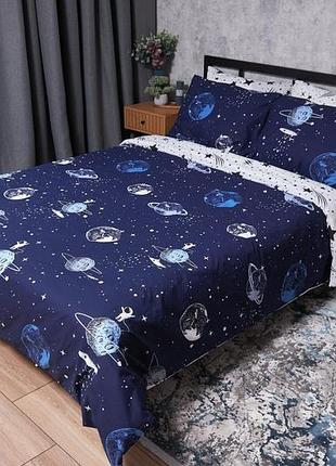 Комплект постільної білизни moon&star ranforce elite cosmos двоспальний 175х210 наволочки 4х70х70