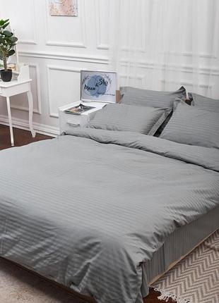 Комплект постельного белья moon&star satin stripe stripe gray семейный 143х210х2 наволочки 4х50х70