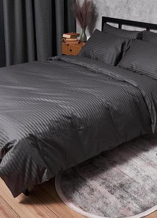 Комплект постельного белья moon&star satin stripe stripe black семейный 143х210х2 наволочки 4х50х70