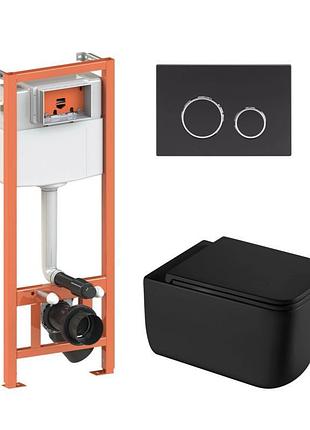 Комплект:qtap gemini ultra quiet унитаз подвесной qt2533076euqmb+nest комплект инсталляции 4в1(клавиша круглая