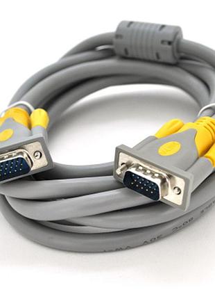 Кабель vga 3 + 6 high speed 5m, male to male (тато-тато), 1 ферит, сіро-жовтий, 1080p q50