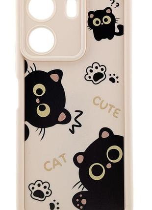 Чехол shock case print для poco c65 бампер силиконовый бежевый с рисунком котики