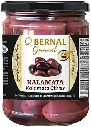Оливки bernal gourmet kalamata 436 г,(сухой вес 250 г)