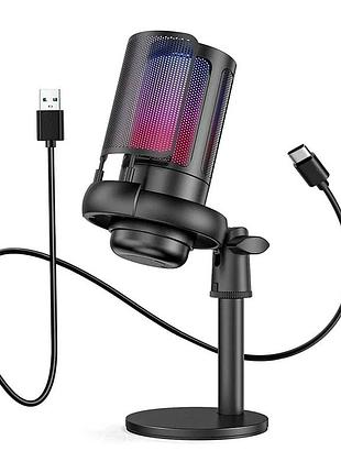 Мікрофон me6s usb конденсаторний для пк з rgb-підсвіткою