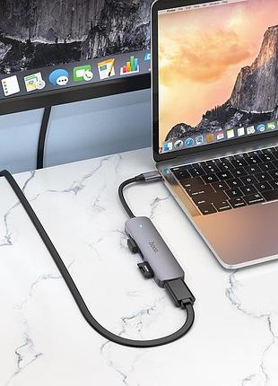 Перехідник hoco hb28 multi-function 6in1 (type-c to hdtv+usb3.0+usb2.0+sd+tf+pd) (metal gray) 64591 hoco 3