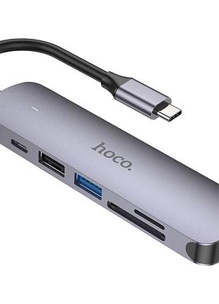 Перехідник hoco hb28 multi-function 6in1 (type-c to hdtv+usb3.0+usb2.0+sd+tf+pd) (metal gray) 64591 hoco 4