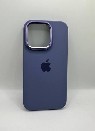 Чохол silicone case full (metal frame and buttons) for iphone 14 pro lavender grey