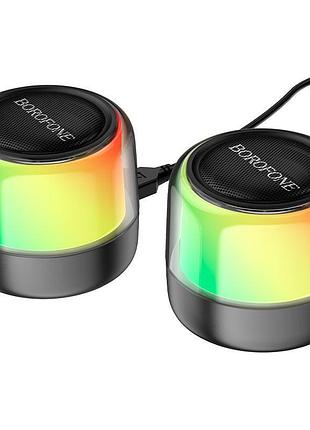 Портативная bluetooth колонка borofone bp12 colorful 2в1 (2шт по 87 х 73 мм, 5х2вт, с подсветкой) black