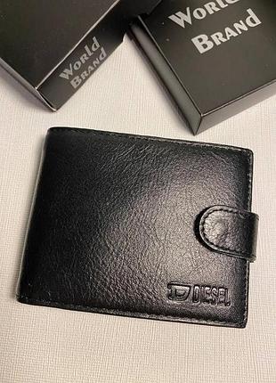 Кошелек черный кожаный мужской diesel кошелек дизель натуральная кожа